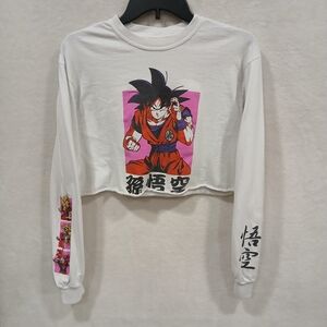 Dragon Ball Z Goku Long Sleeve White Crop T-Shirt Size M Anime Streetwear